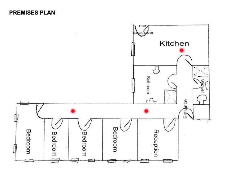 Church Road premises floor plan showing four bedrooms, reception, bathroom and kitchen