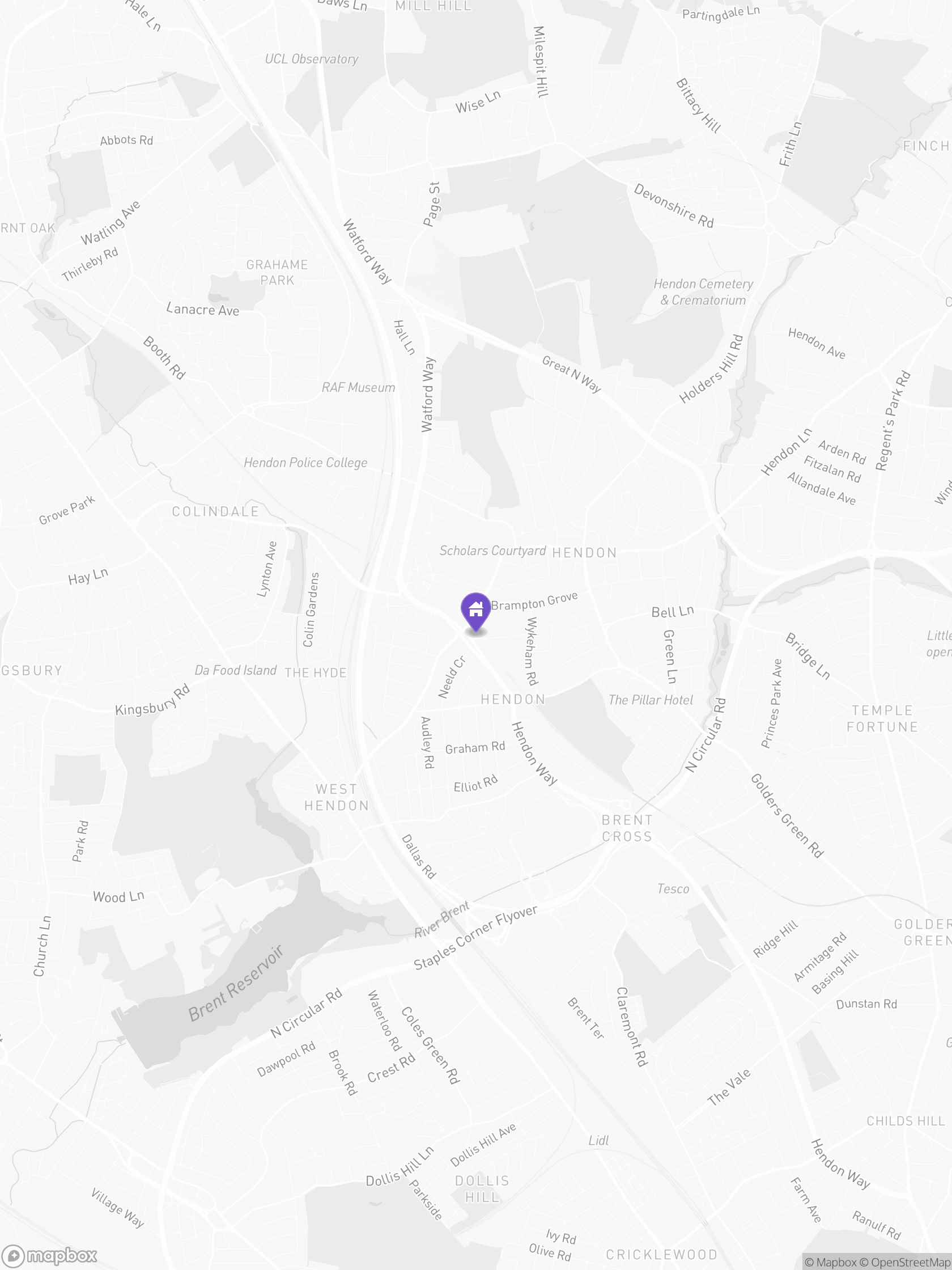 Approximate Mapbox map of the area around The Burroughs