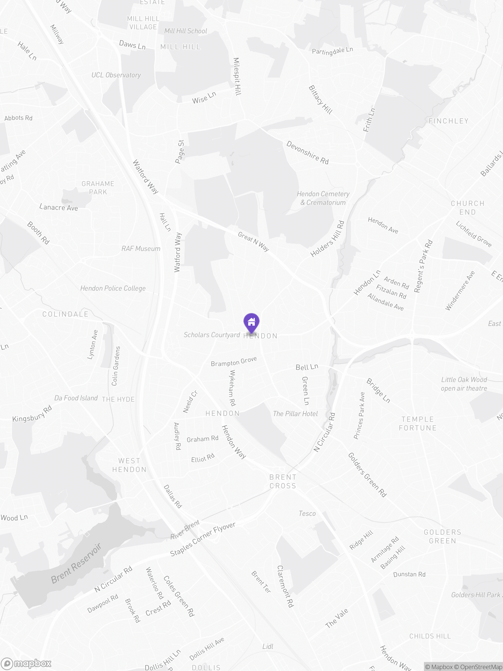 Approximate Mapbox map of the area around Church Road