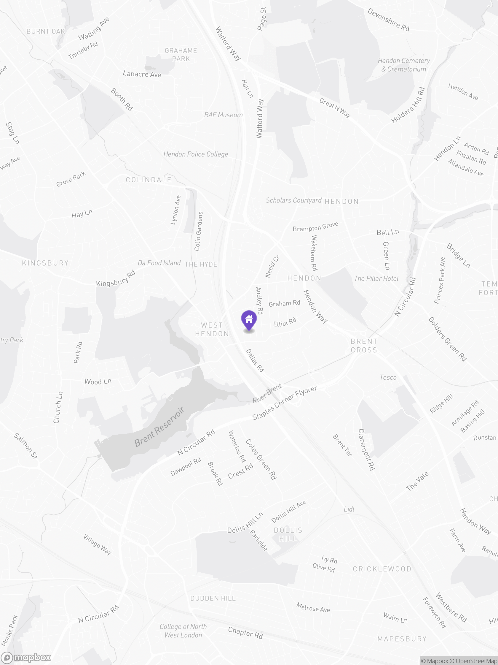 Approximate Mapbox map of the area around Dartmouth Road