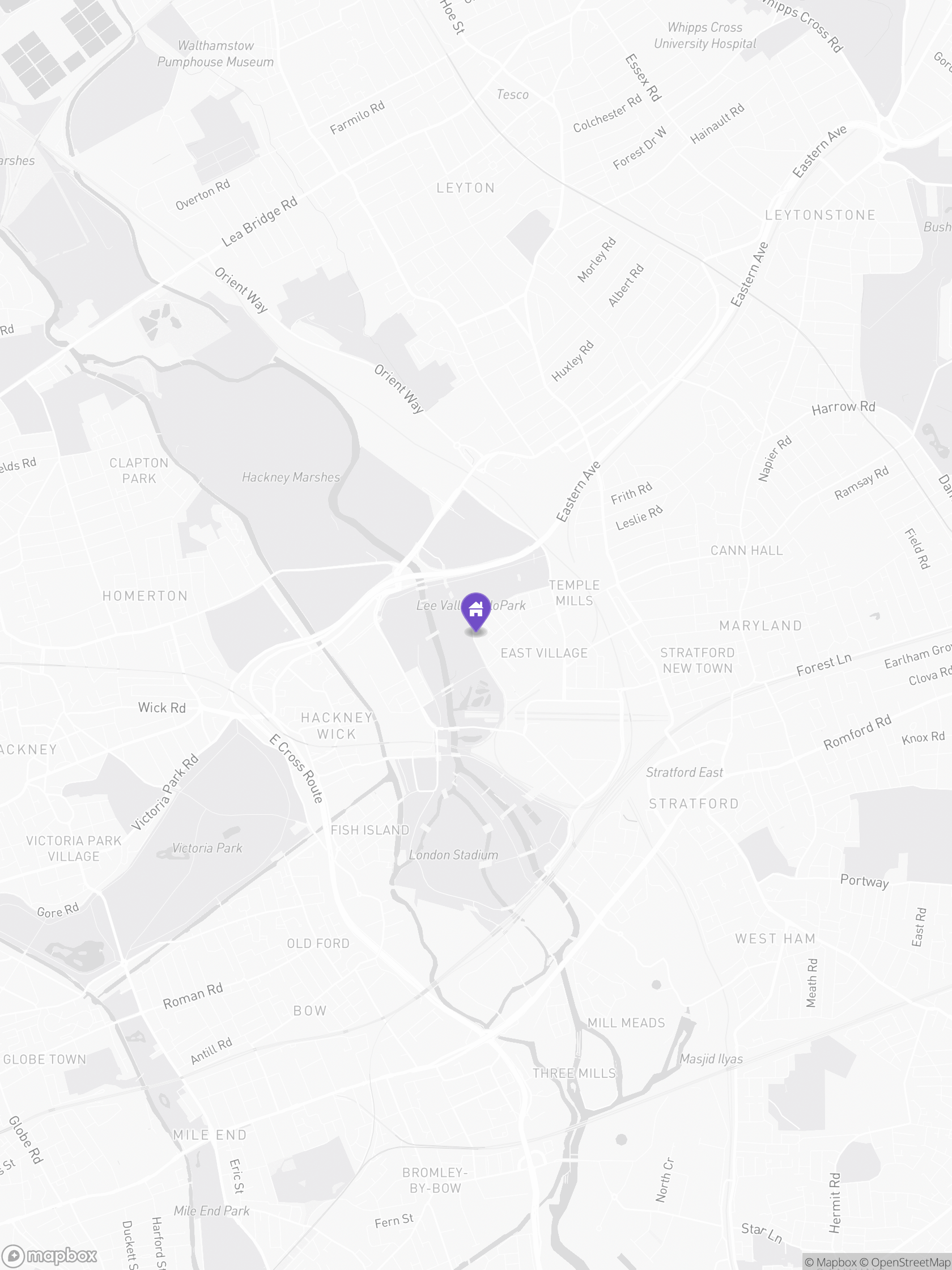 Approximate Mapbox map of the area around Park View Mansions