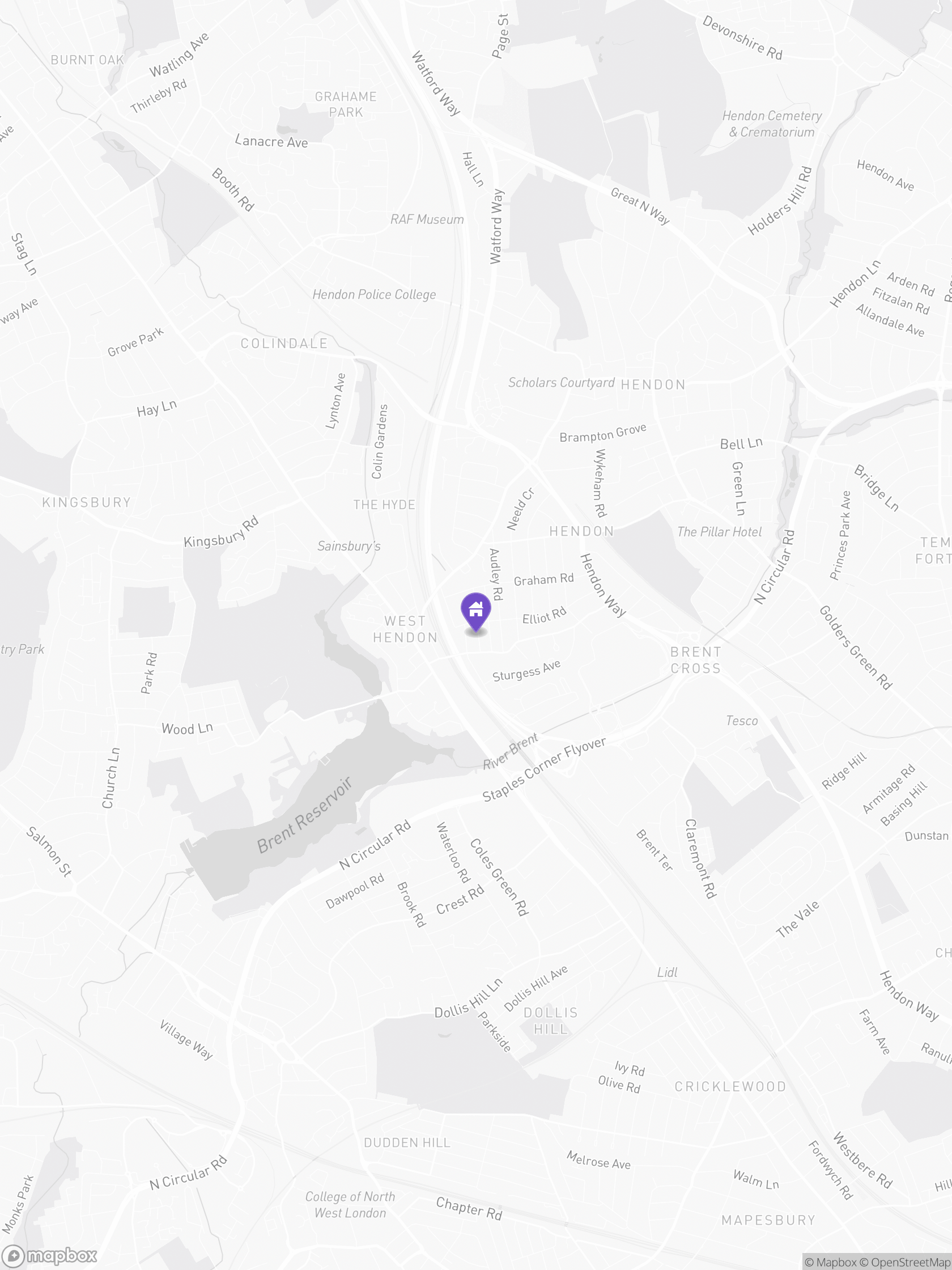 Approximate Mapbox map of the area around Dartmouth Road