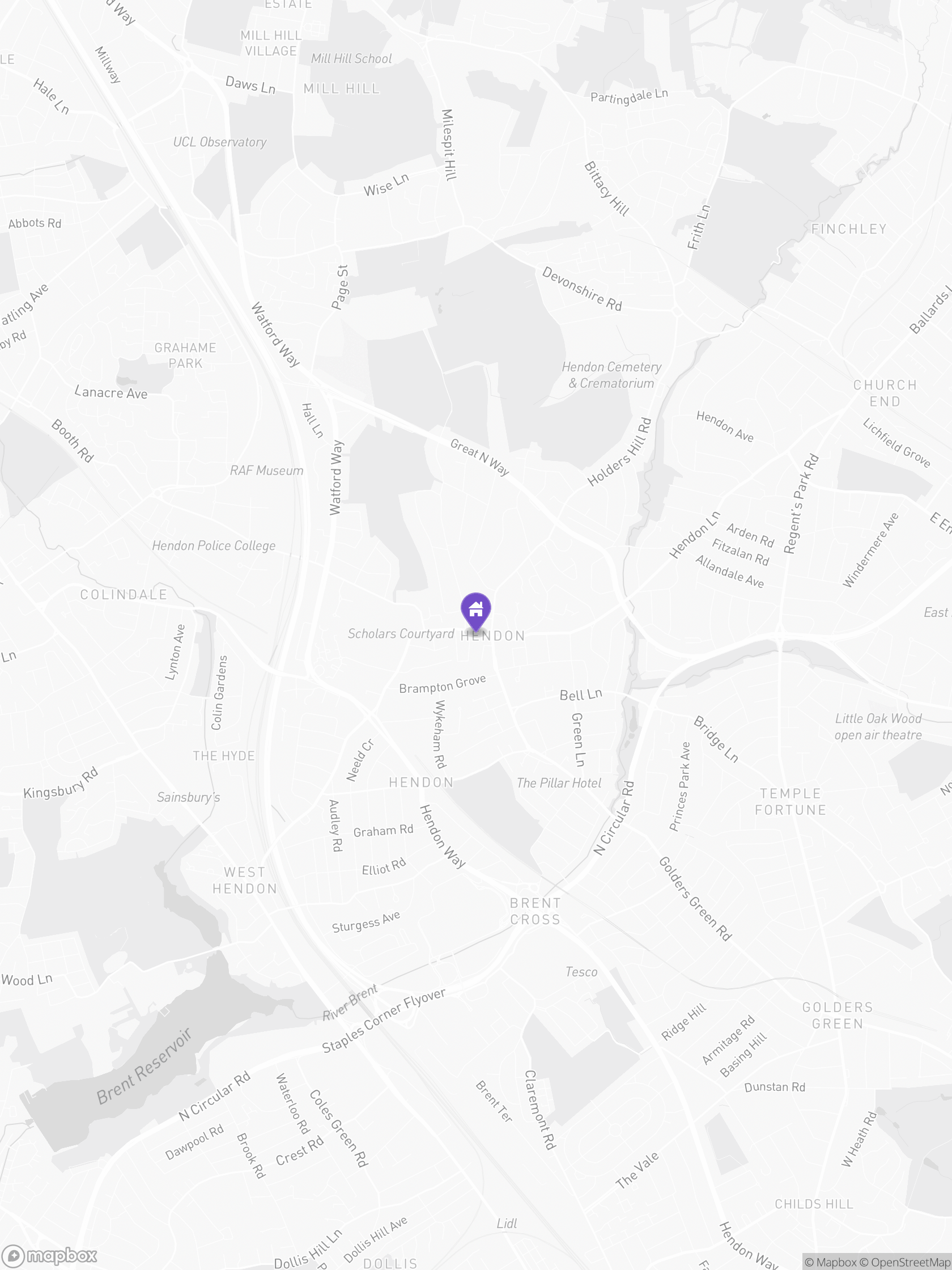 Approximate Mapbox map of the area around Church Road