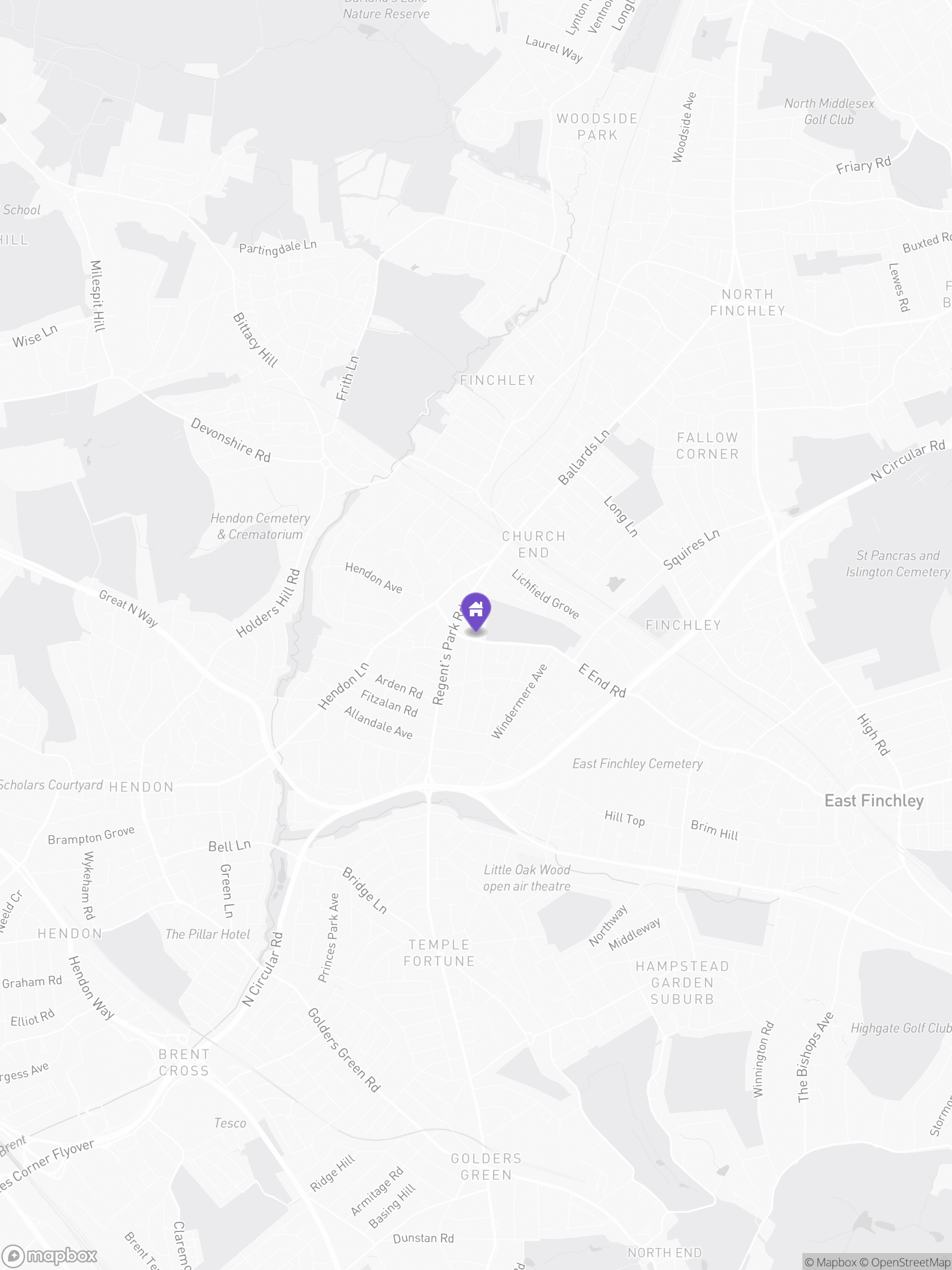 Approximate Mapbox map of the area around East End Road